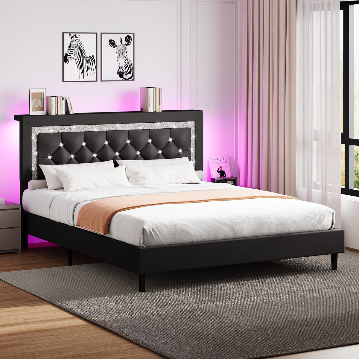 Black Full Bed Frame with LED Lights K1405