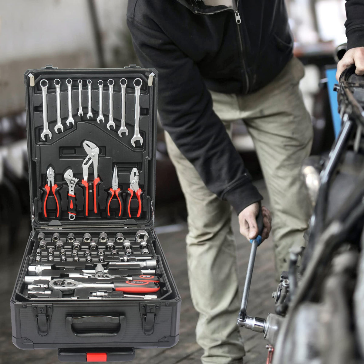899pcs Rolling Tool Box Set with 4 Drawer Organizer Storage Case T987
