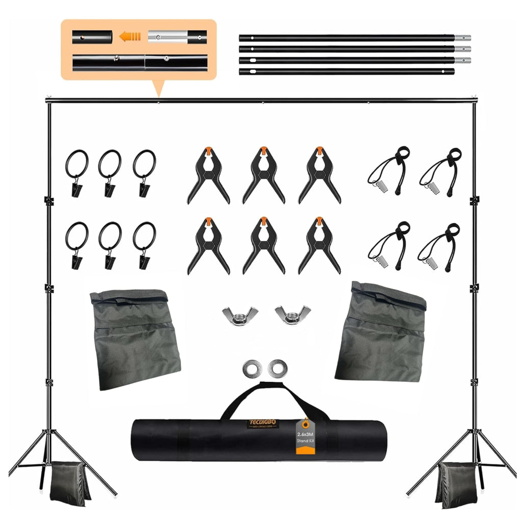 8.5 x 10ft Adjustable Backdrop Stand Support Kit with Sandbag, Clamp and Carry Bag E221