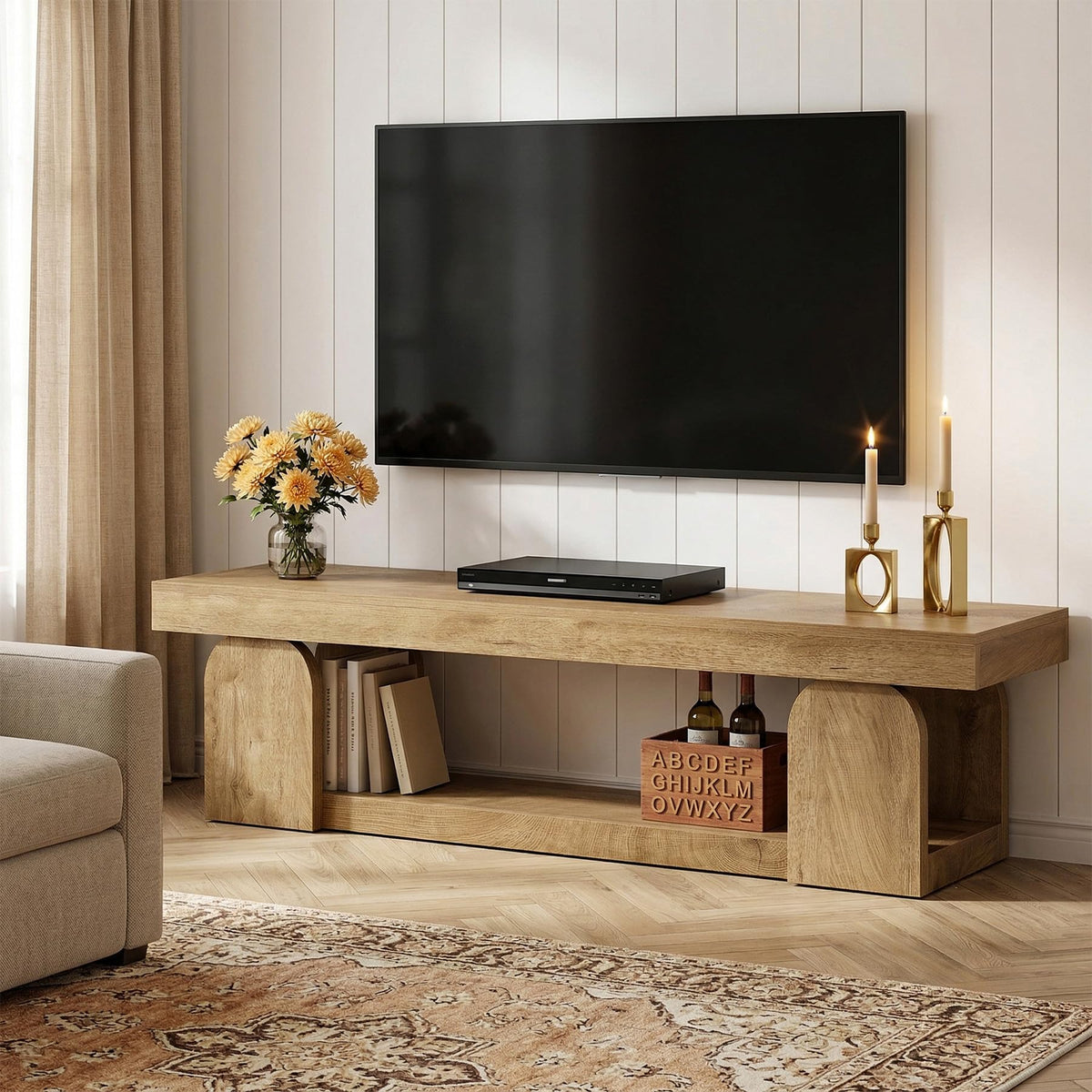 63" Wood TV Stand with Open Storage Shelf I776