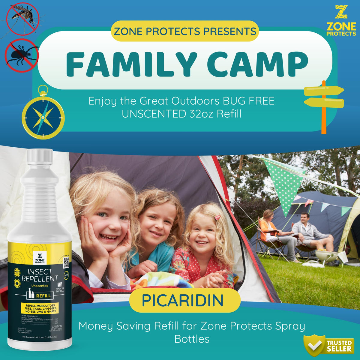 Picaridin Insect Repellent Refill, 32oz, 12-Hour DEET-Free Unscented Spray O773