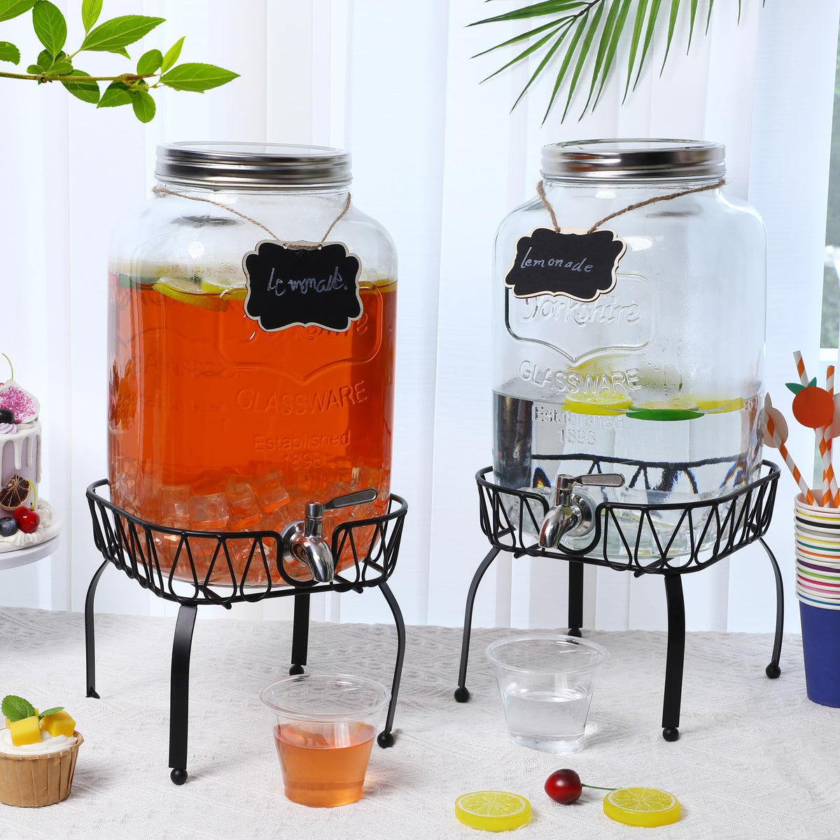 2 Pack 2 Gallon Glass Drink Dispenser with Stand H32557