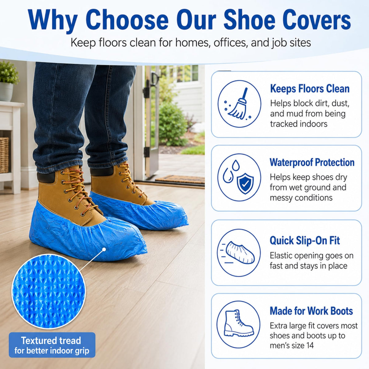 Blue Waterproof Disposable XL Shoe Covers J3899