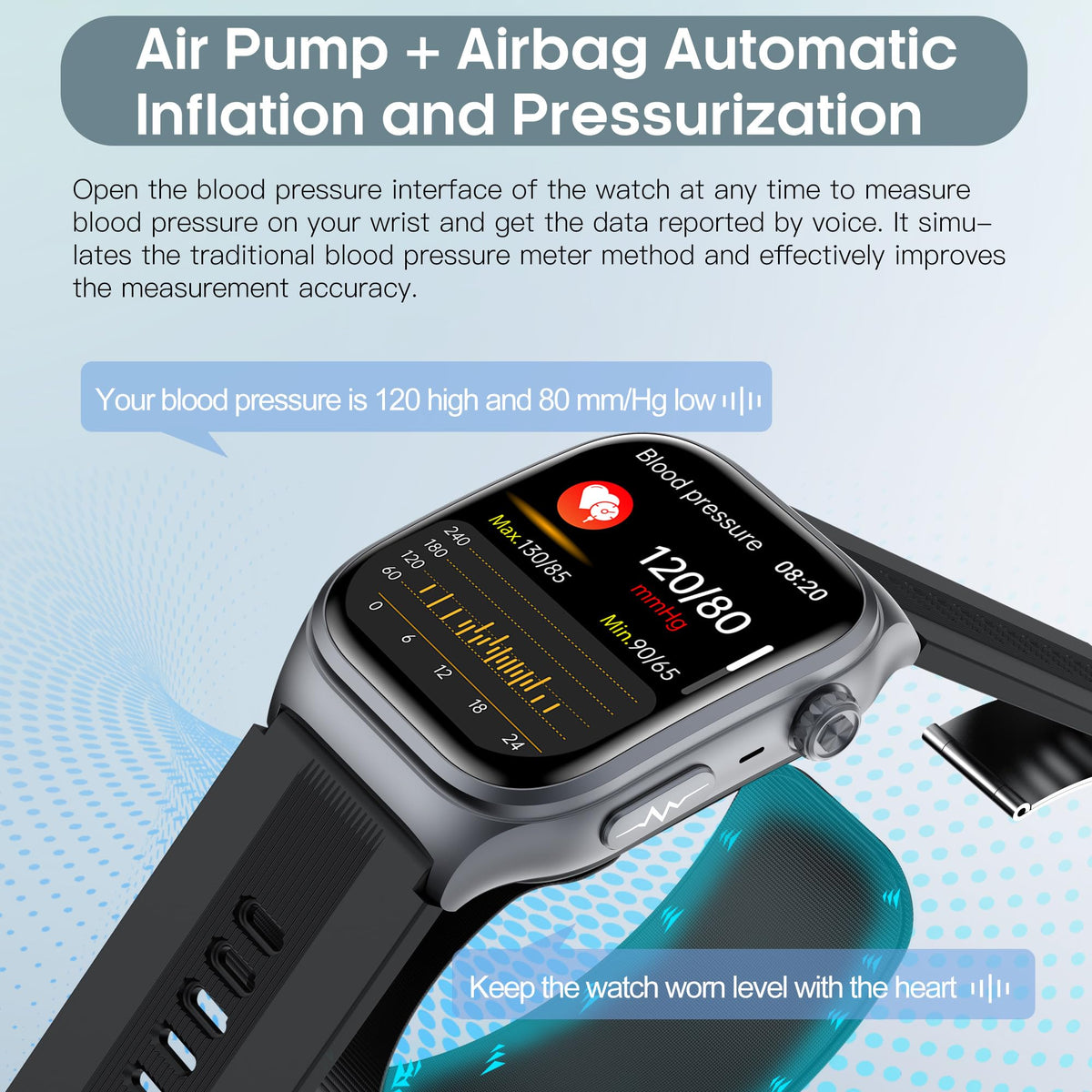 Black Blood Pressure Smart Watch Fitness Tracker K2845