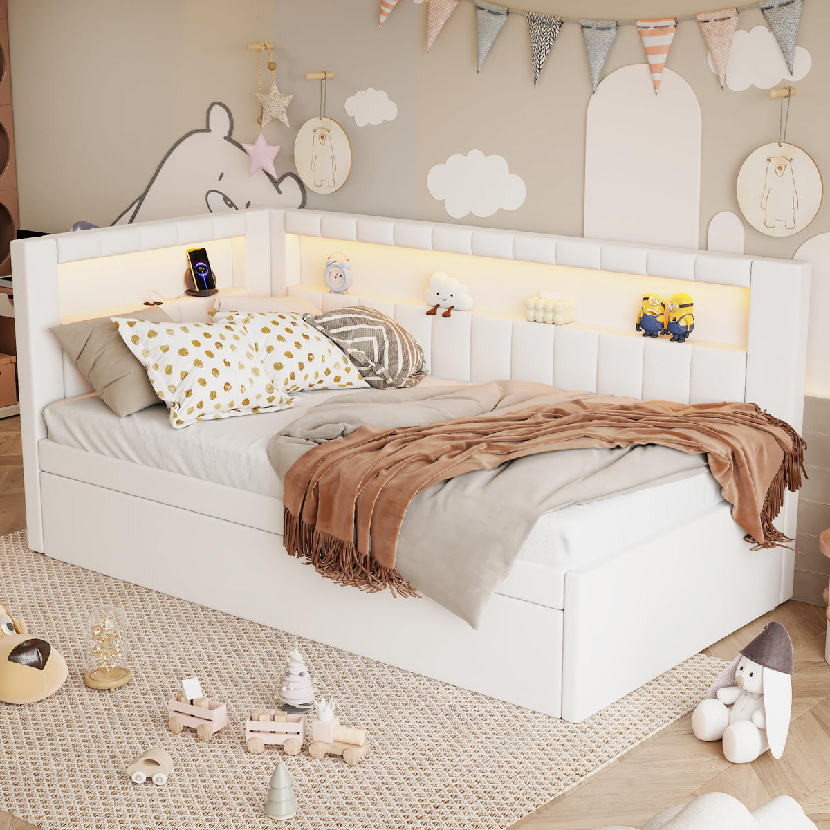 Twin Size Linen Upholstered Daybed with Trundle U302938