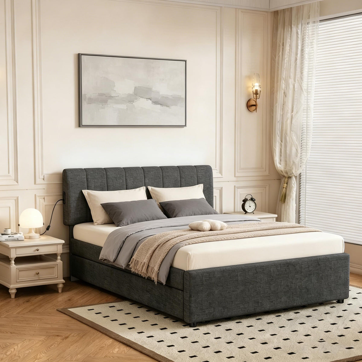 Full Size Upholstered Platform Bed with Trundle L486
