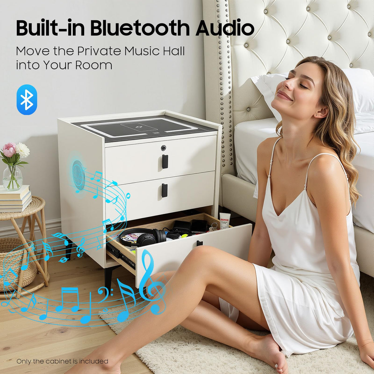 3 Drawer Smart Nightstand with Bluetooth Speaker USB Charging H344