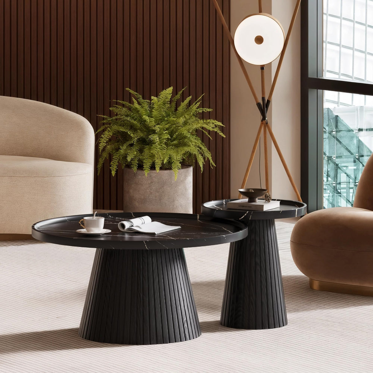 Black Marble Veneer Nesting Coffee Table Set of 2 O5983