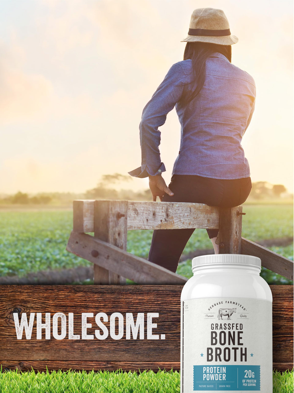 Grass Fed Bone Broth Protein Powder 35.2 oz 20g Protein Non-GMO Gluten Free A3530