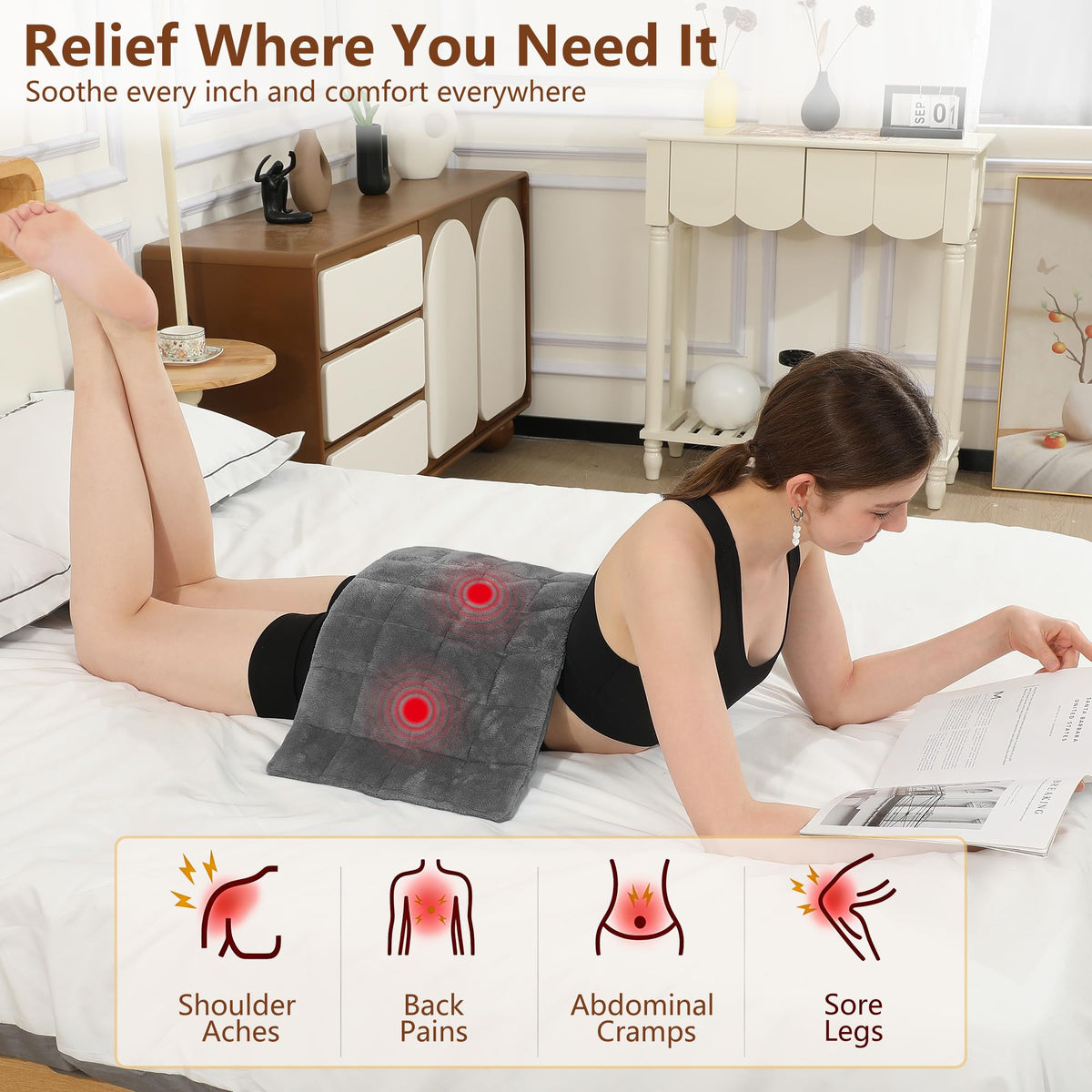 Weighted Electric Heating Pad with Massager 12"x24" Dark Grey Z6343