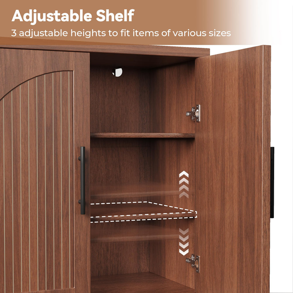 63" Fluted Walnut Credenza with Adjustable Shelf V415