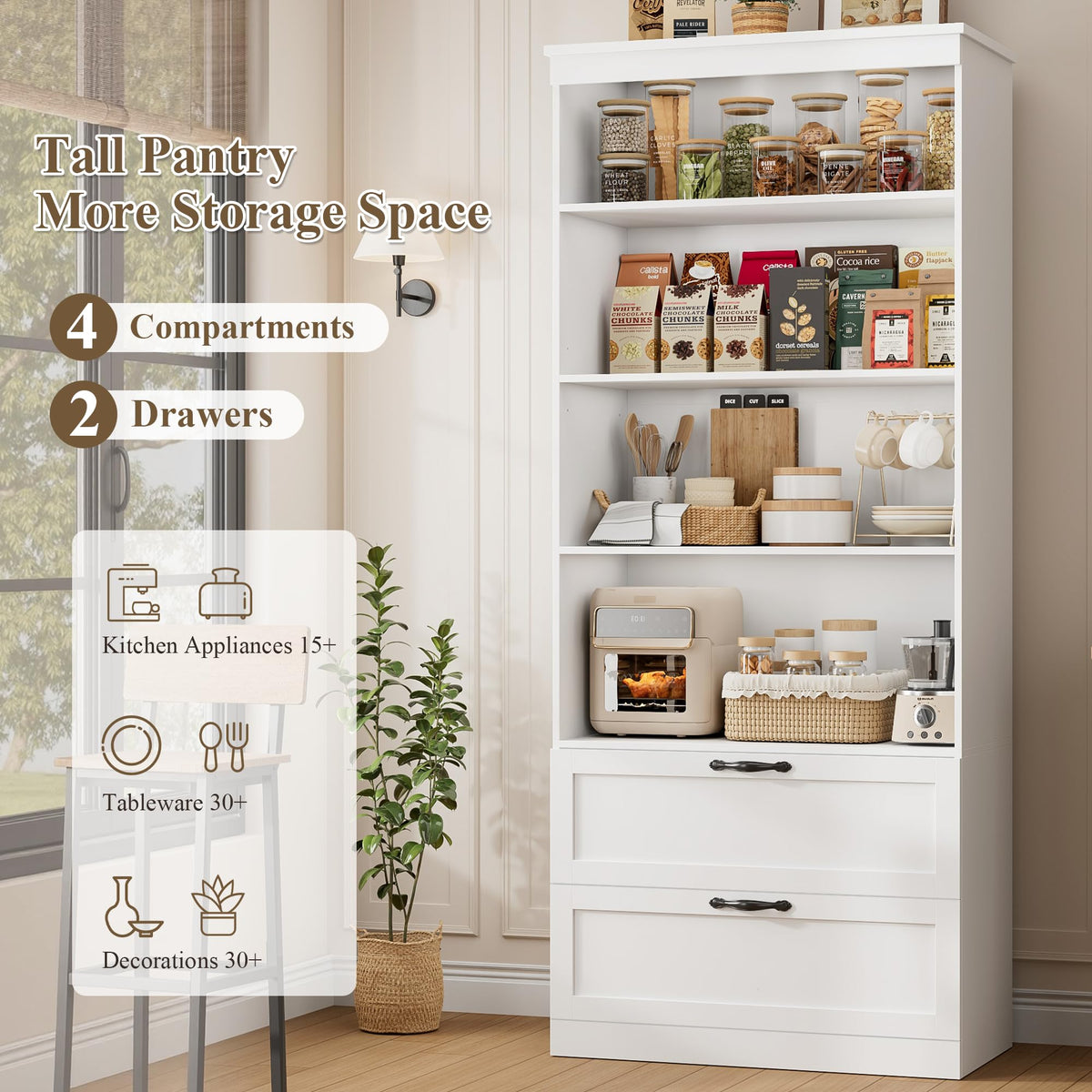 70" White Kitchen Pantry Storage Cabinet W3731