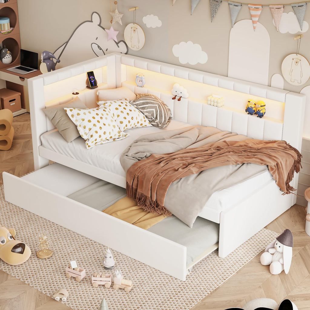 Twin Size Linen Upholstered Daybed with Trundle U302938