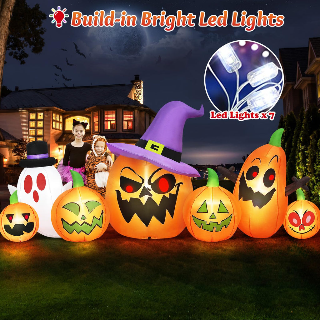 8FT Halloween Inflatables Pumpkin Witch Hat & Ghost Combo A85707