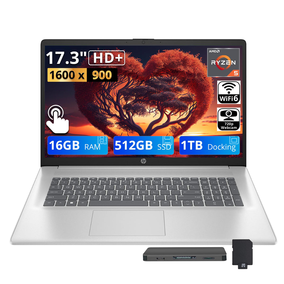 17.3" HD+ Touchscreen Laptop, AMD Ryzen 5, 16GB RAM, 1.5TB Storage, Silver K356212