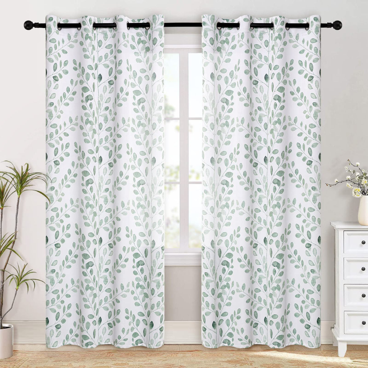 Green Leaf Curtains 84 Inch Length Grommet 2 Pcs B123289