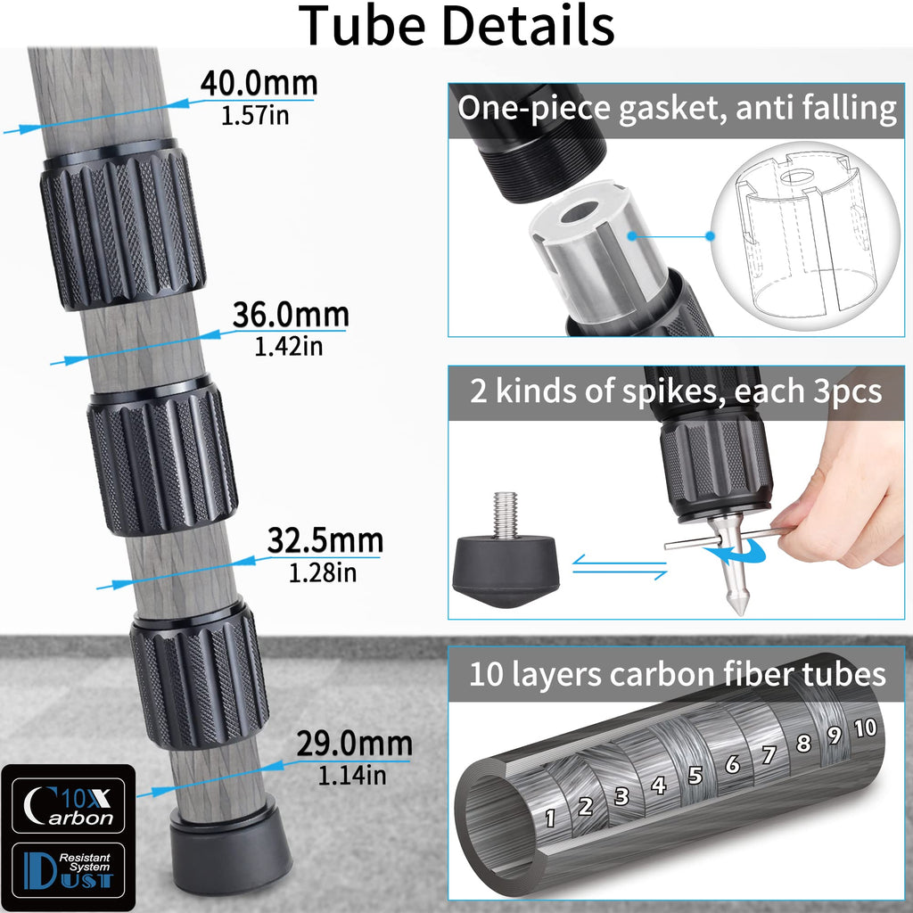 Carbon Fiber Heavy Duty Tripod with 75mm Bowl Adapter 63 inch Black T267964