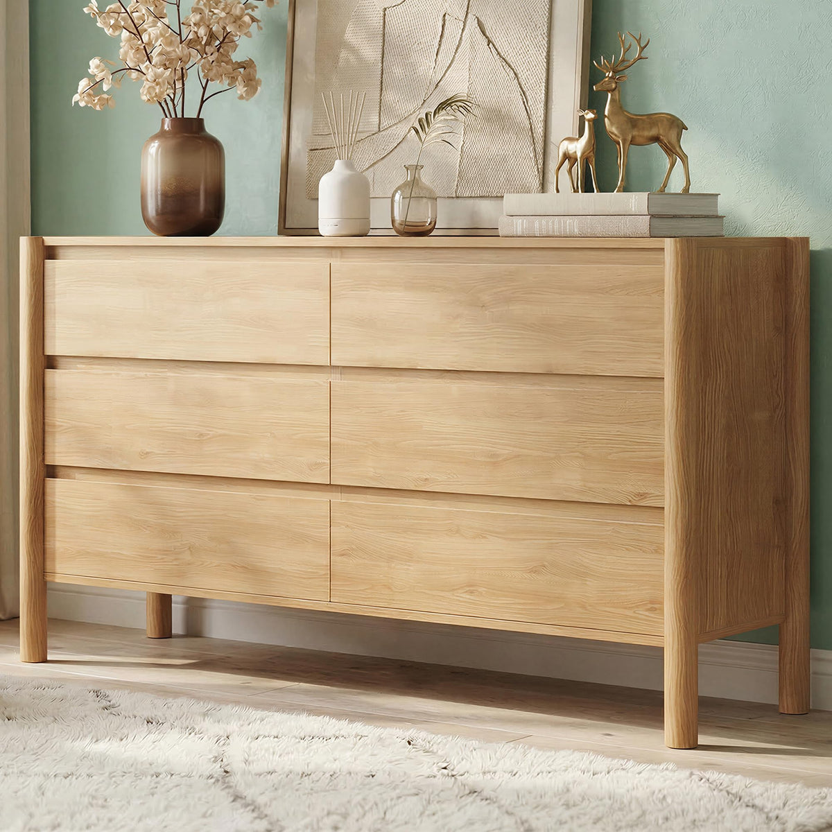 Oak 6 Drawer Dresser with Solid Wood Legs I847