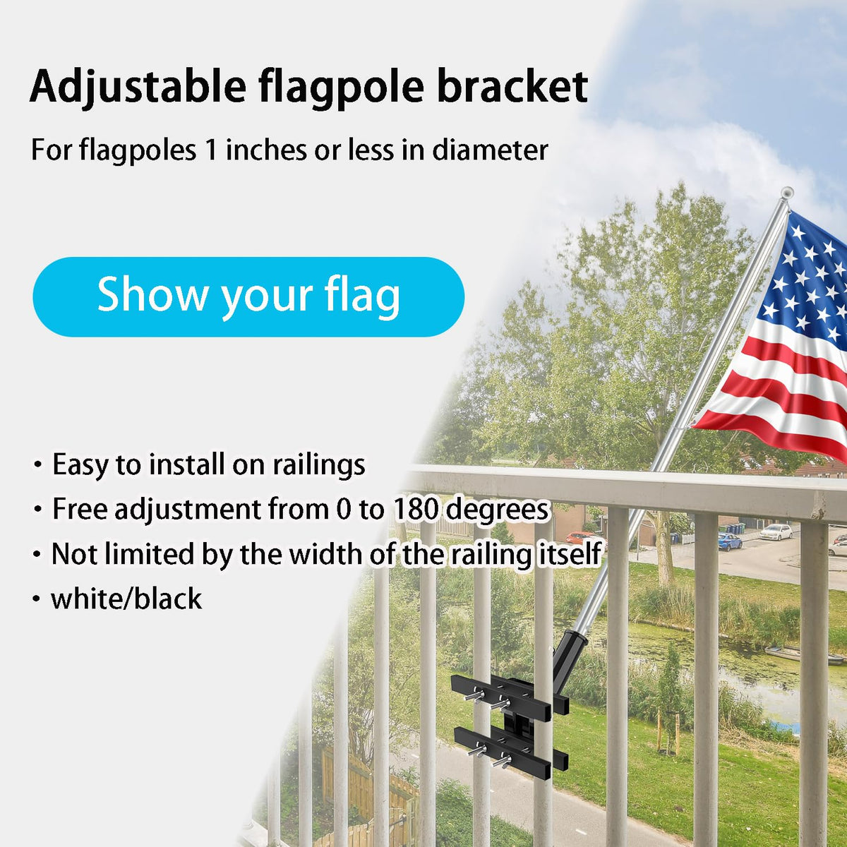 White Flagpole Mount for Round and Square Railing K59957