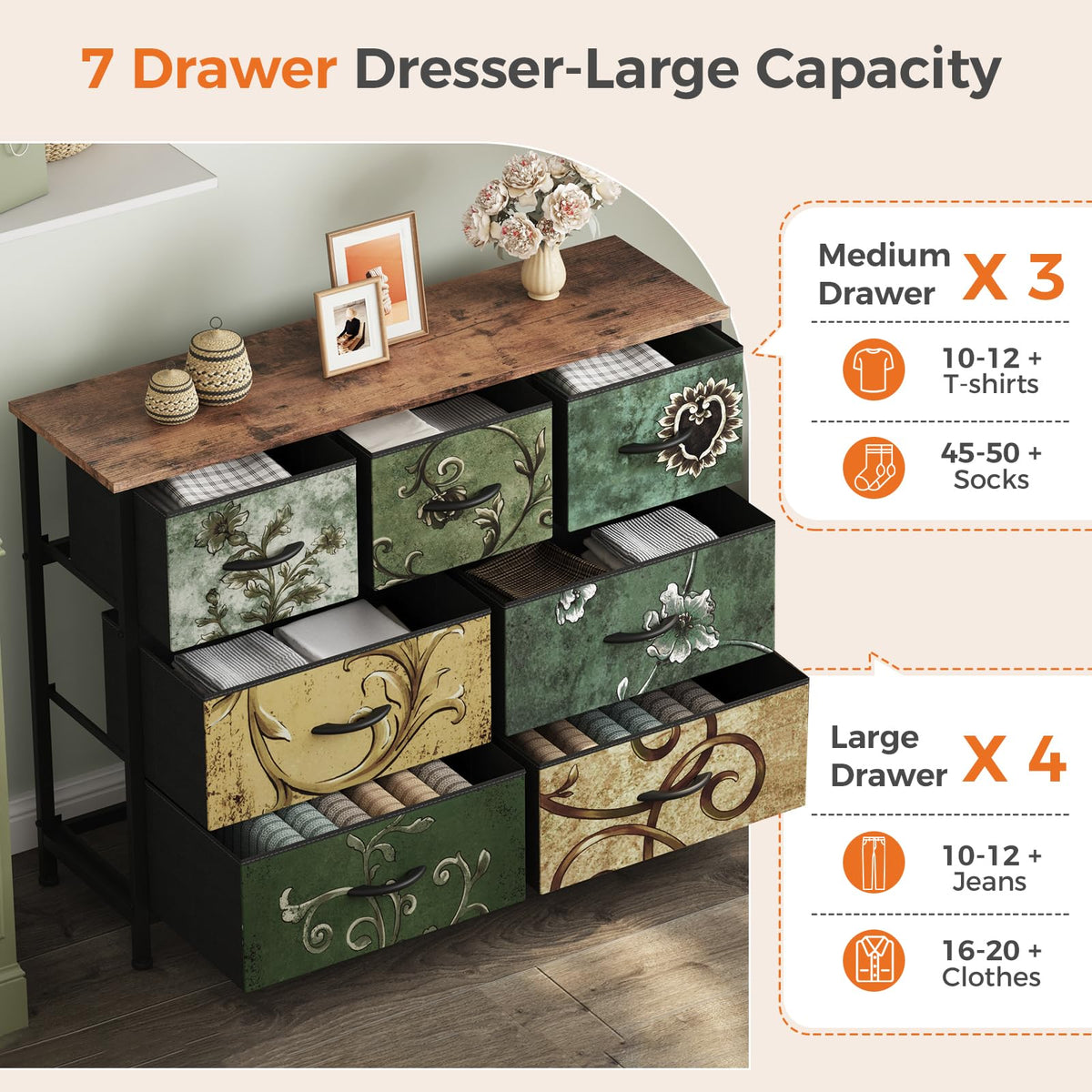 7 Drawer Fabric Dresser R5435