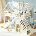 White Twin Over Twin Wood Bunk Bed with Slide and Stairs R954