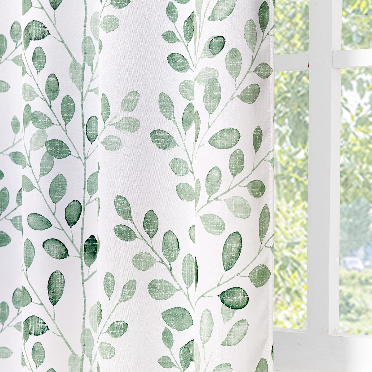 Green Leaf Curtains 84 Inch Length Grommet 2 Pcs B123289