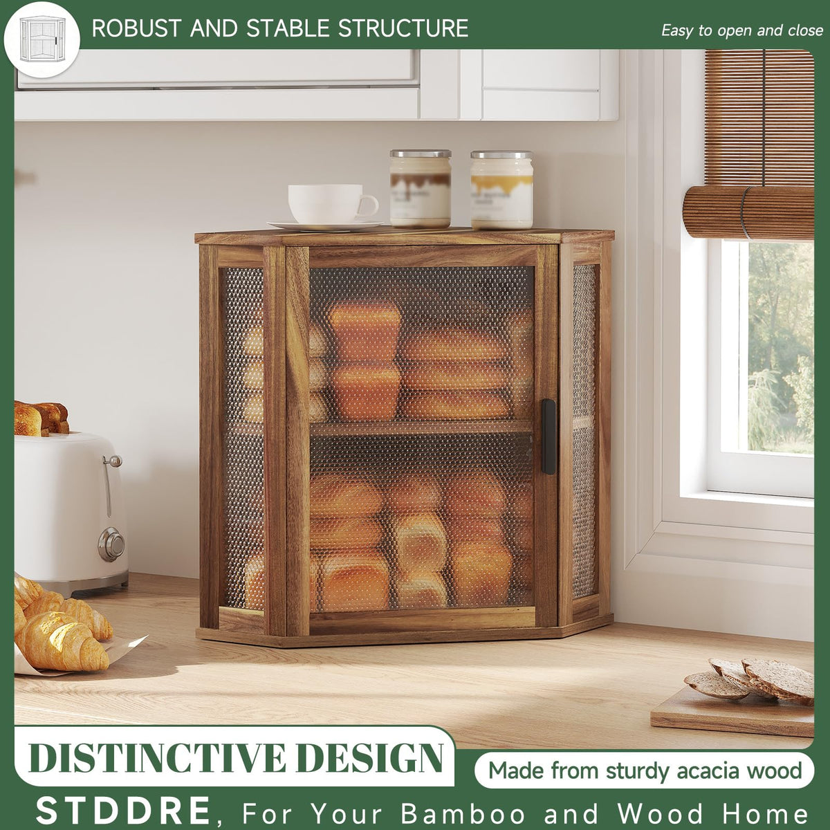 2-Tier Acacia Wood Bread Box with Window Q269168