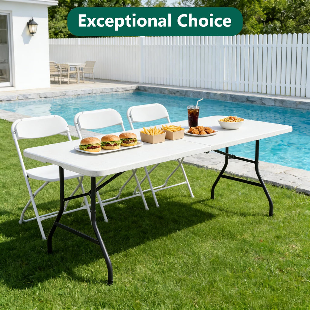 6FT Folding Table, Heavy Duty Plastic Utility Table with Handle, White, 2 Pack P349