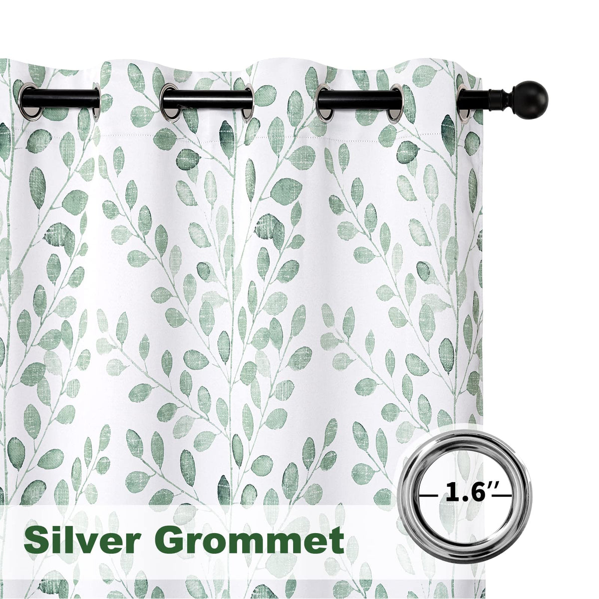Green Leaf Curtains 84 Inch Length Grommet 2 Pcs B123289