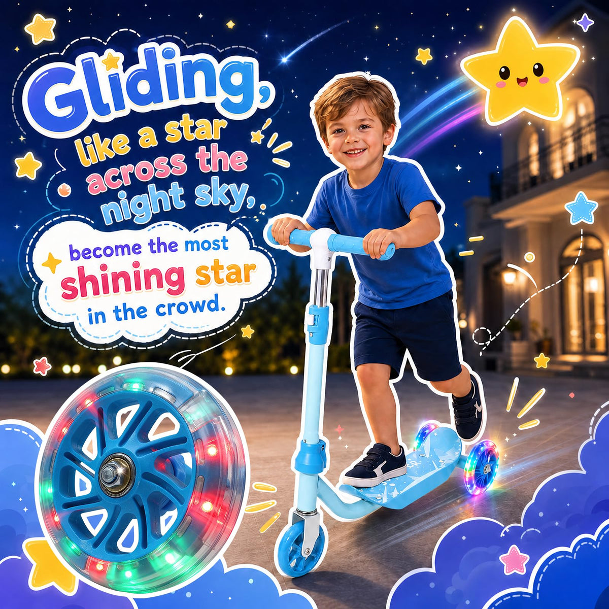 3 Wheel Kids Scooter with LED Light-Up Wheels and Adjustable Handlebar A27442