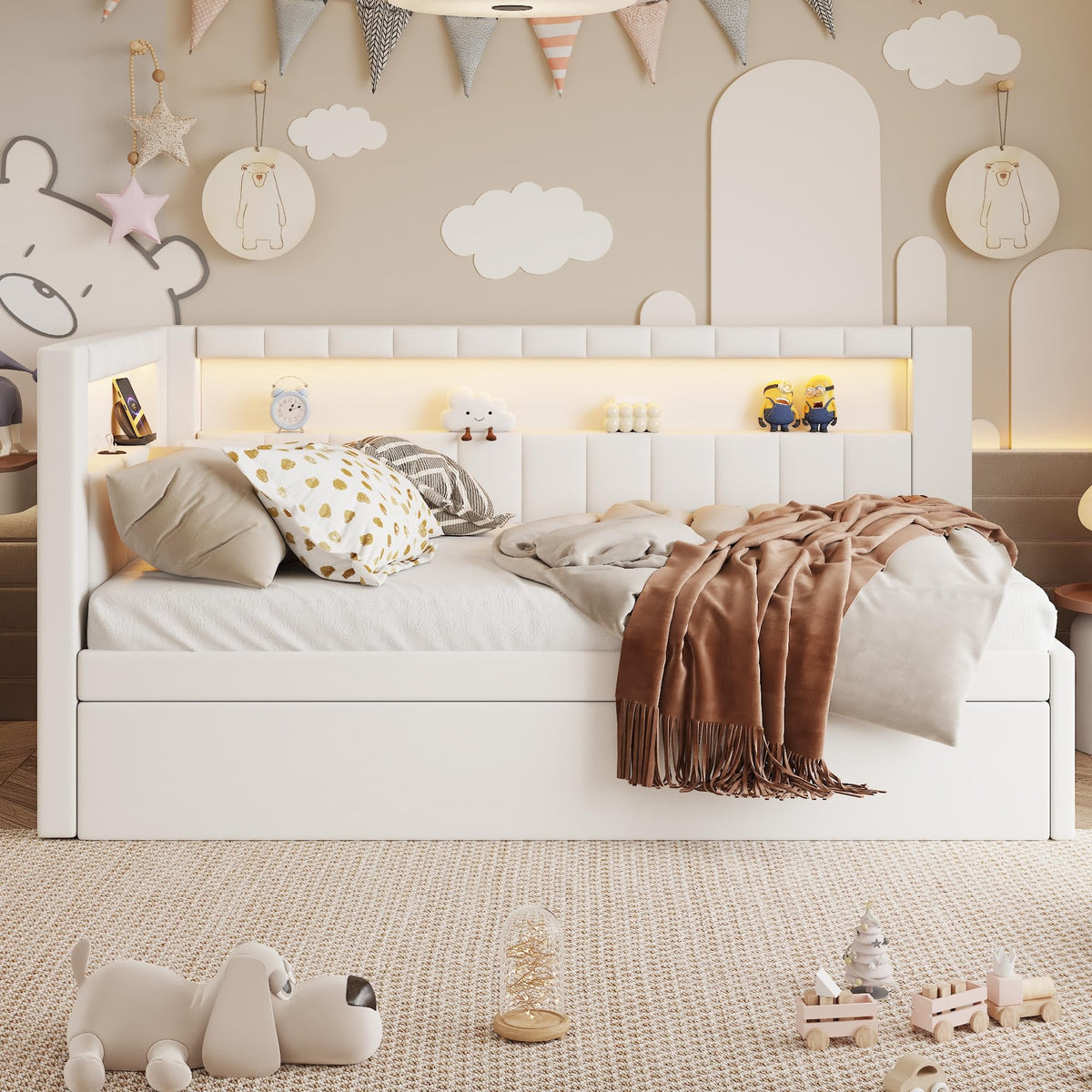 Twin Size Linen Upholstered Daybed with Trundle U302938