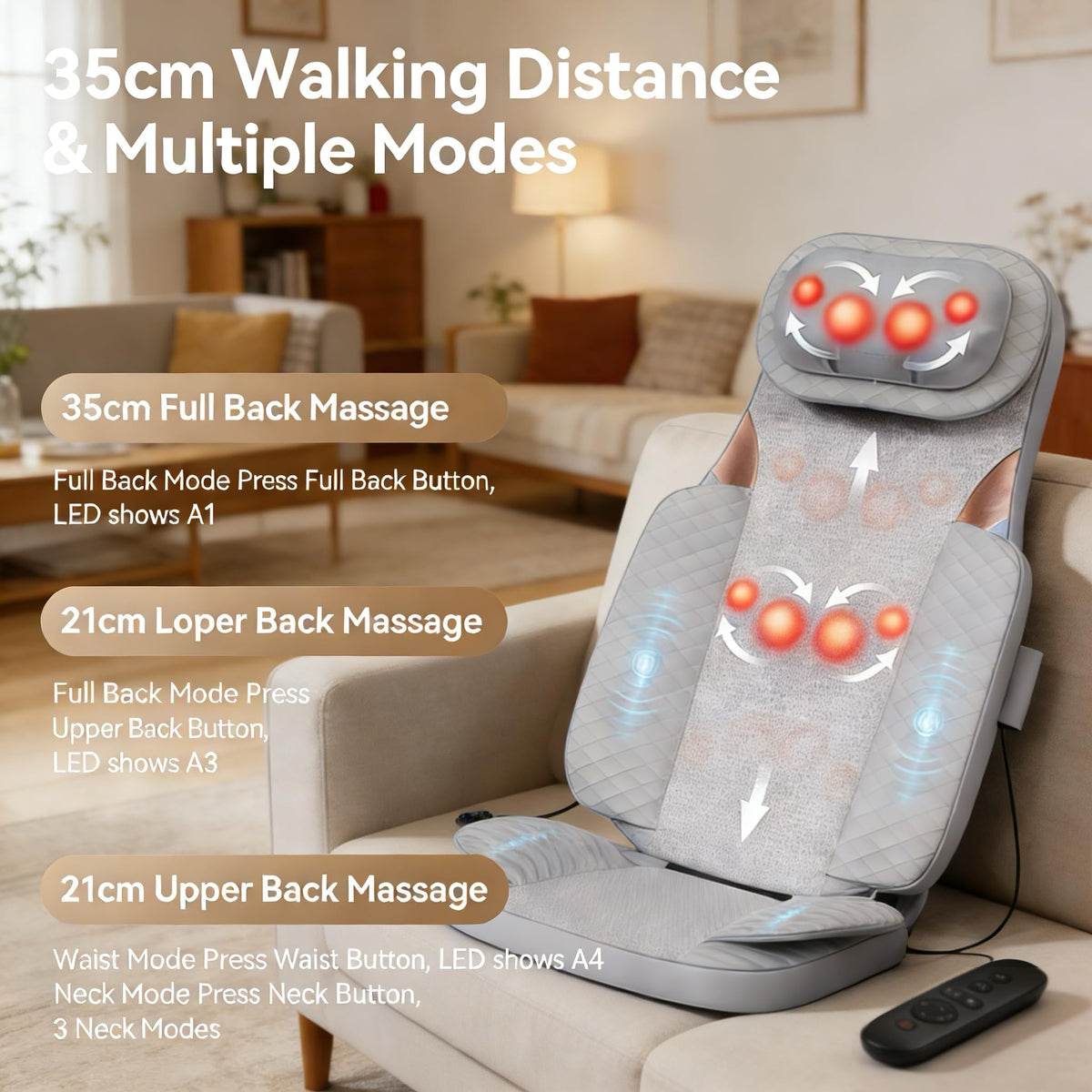 Gray Shiatsu Massage Chair Pad with Heat T289908
