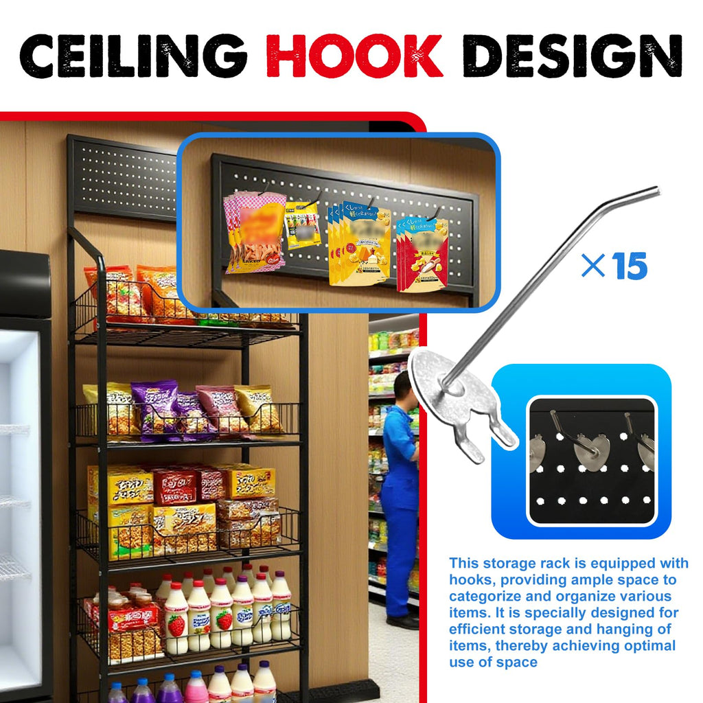 5 Tier Metal Candy Display Rack with Wheels & 15 Hooks O893233