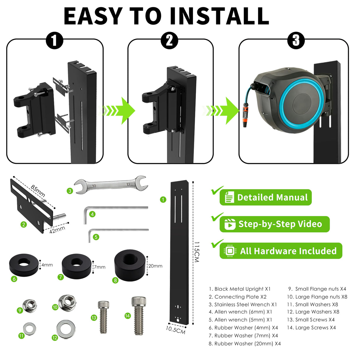 Retractable Garden Hose Reel Mounting Post J7432