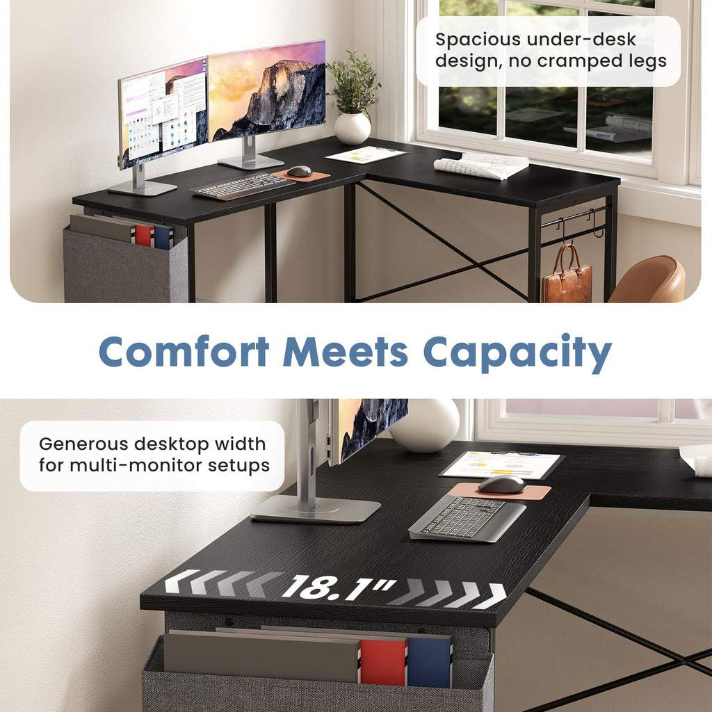 L Shaped Computer Corner Desk with PC Stand, Black K278