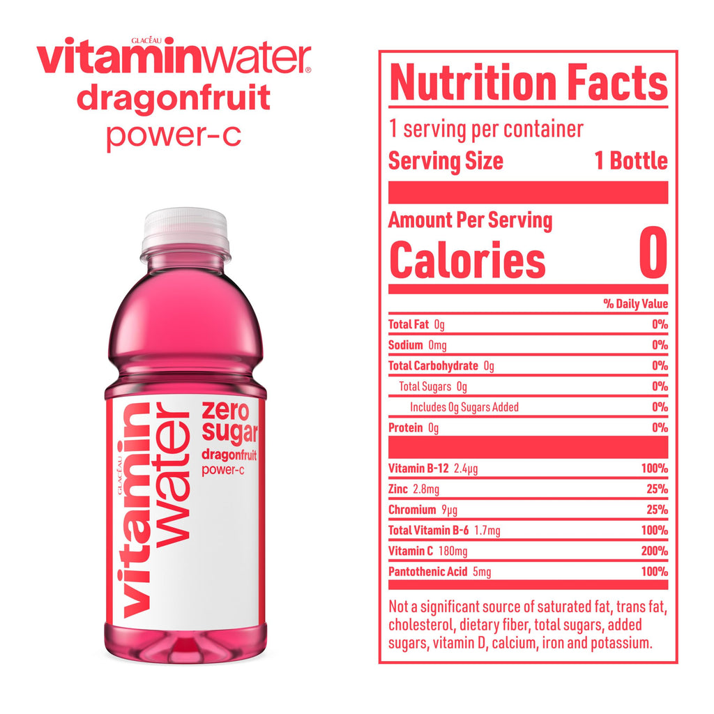 Dragonfruit Flavored Electrolyte Enhanced Bottled Water with Vitamin b5, b6, b12, 20 Fl Oz, 12 Pack C125179