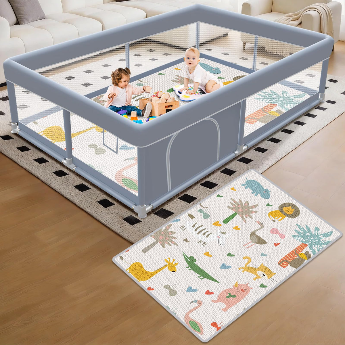 65 x 50 Inch Baby Playpen with Mat C59985