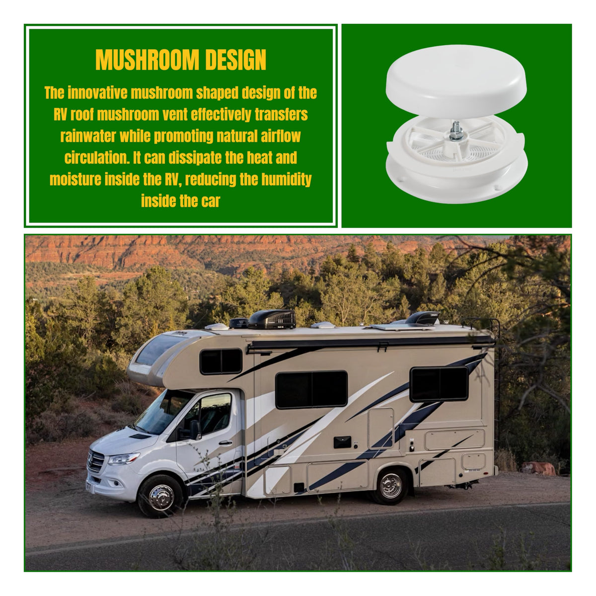 White RV Roof Mushroom Vent with Water Cover Guard Cap I887