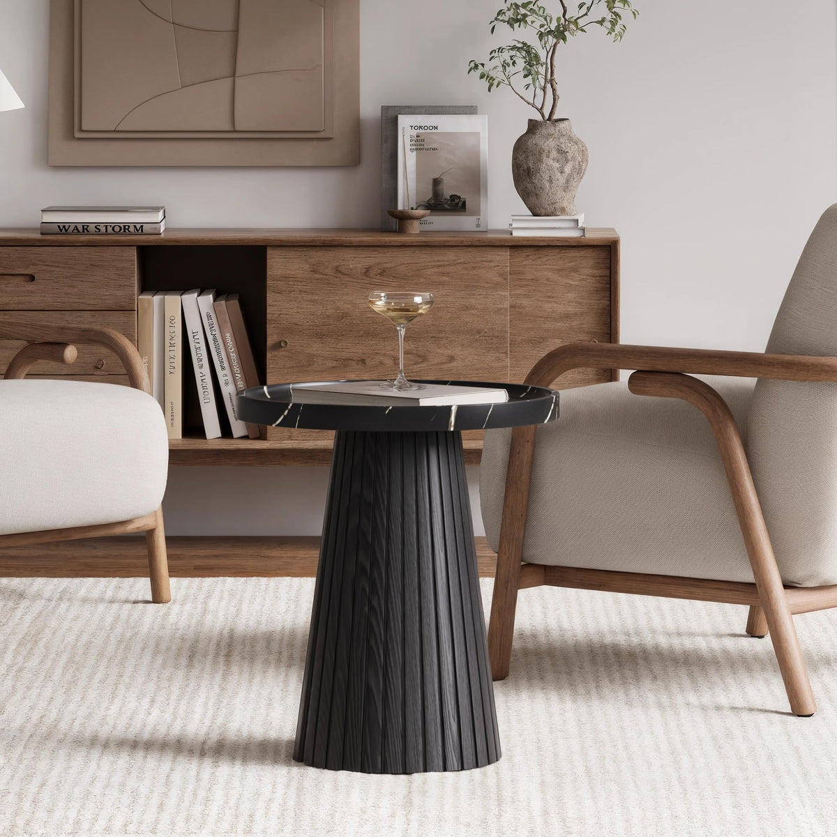 Black Marble Veneer Nesting Coffee Table Set of 2 O5983