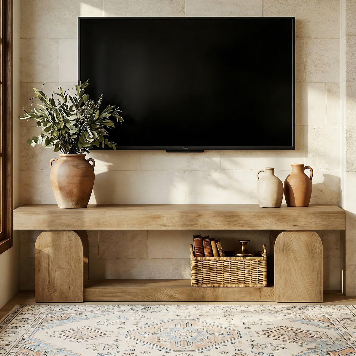 63" Wood TV Stand with Open Storage Shelf I776