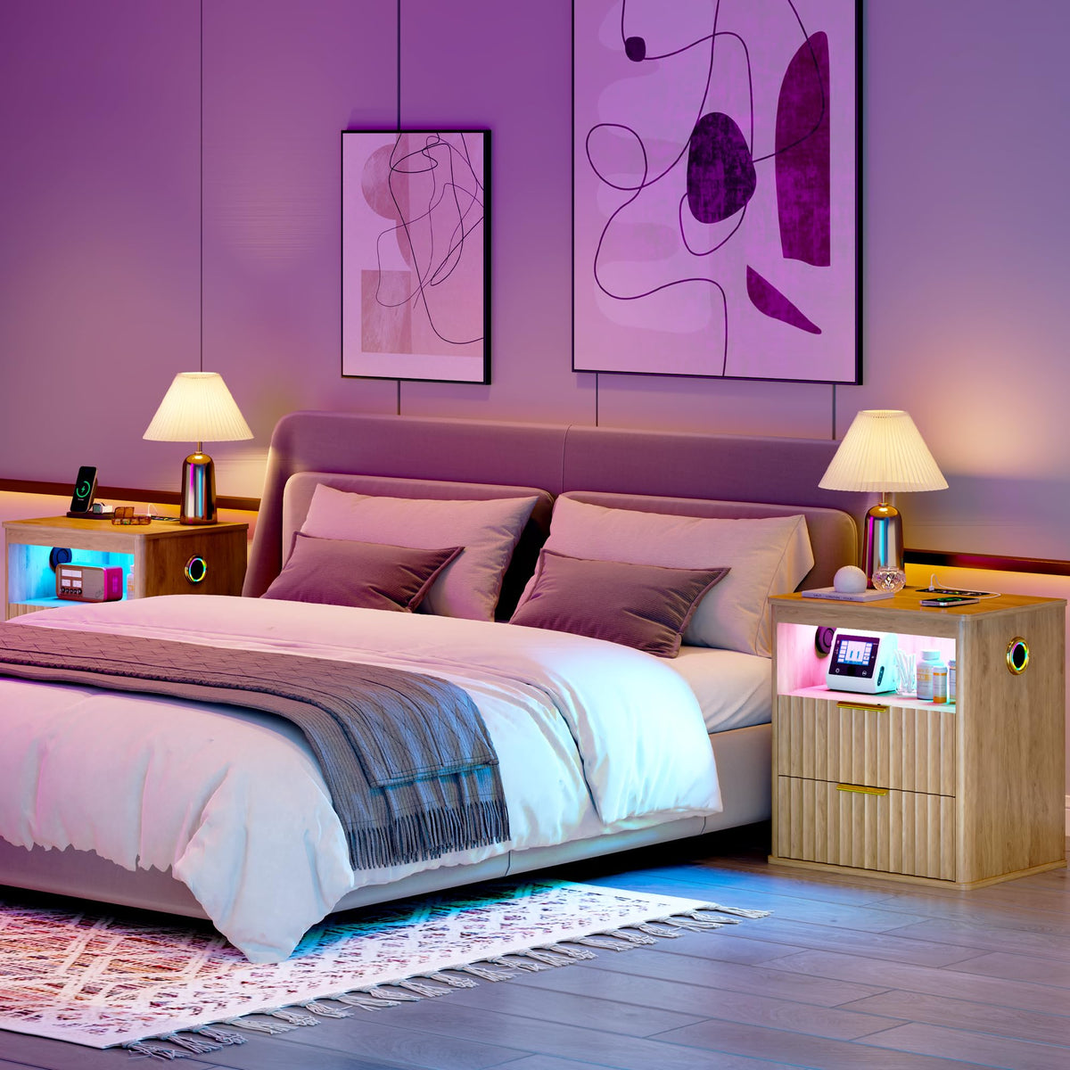 LED Nightstand with Charging Station and 2 Drawers M17262