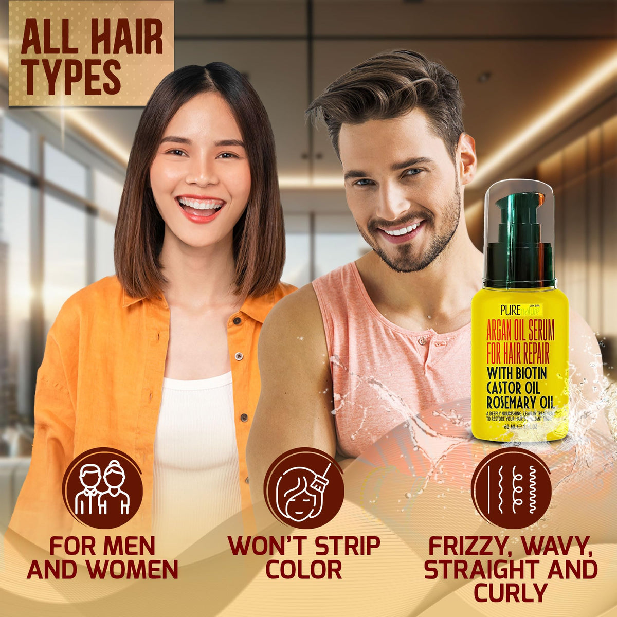 Coconut Shampoo and Conditioner Set and Moroccan Argan Oil Mask and Hair Serum S9315