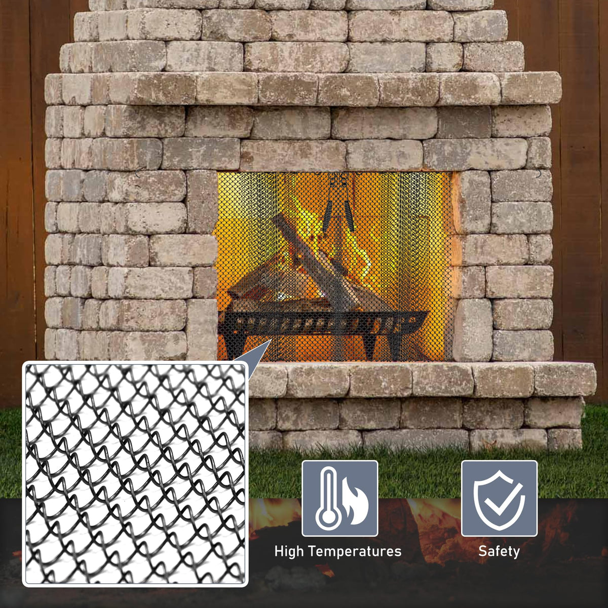 Black Fireplace Mesh Screen Curtain, Two 20" x 24" Panels T5009