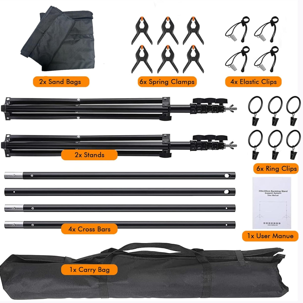 8.5 x 10ft Adjustable Backdrop Stand Support Kit with Sandbag, Clamp and Carry Bag E221