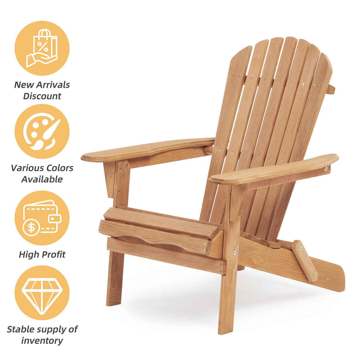 Set of 2 Light Brown Folding Wood Adirondack Chairs J47217