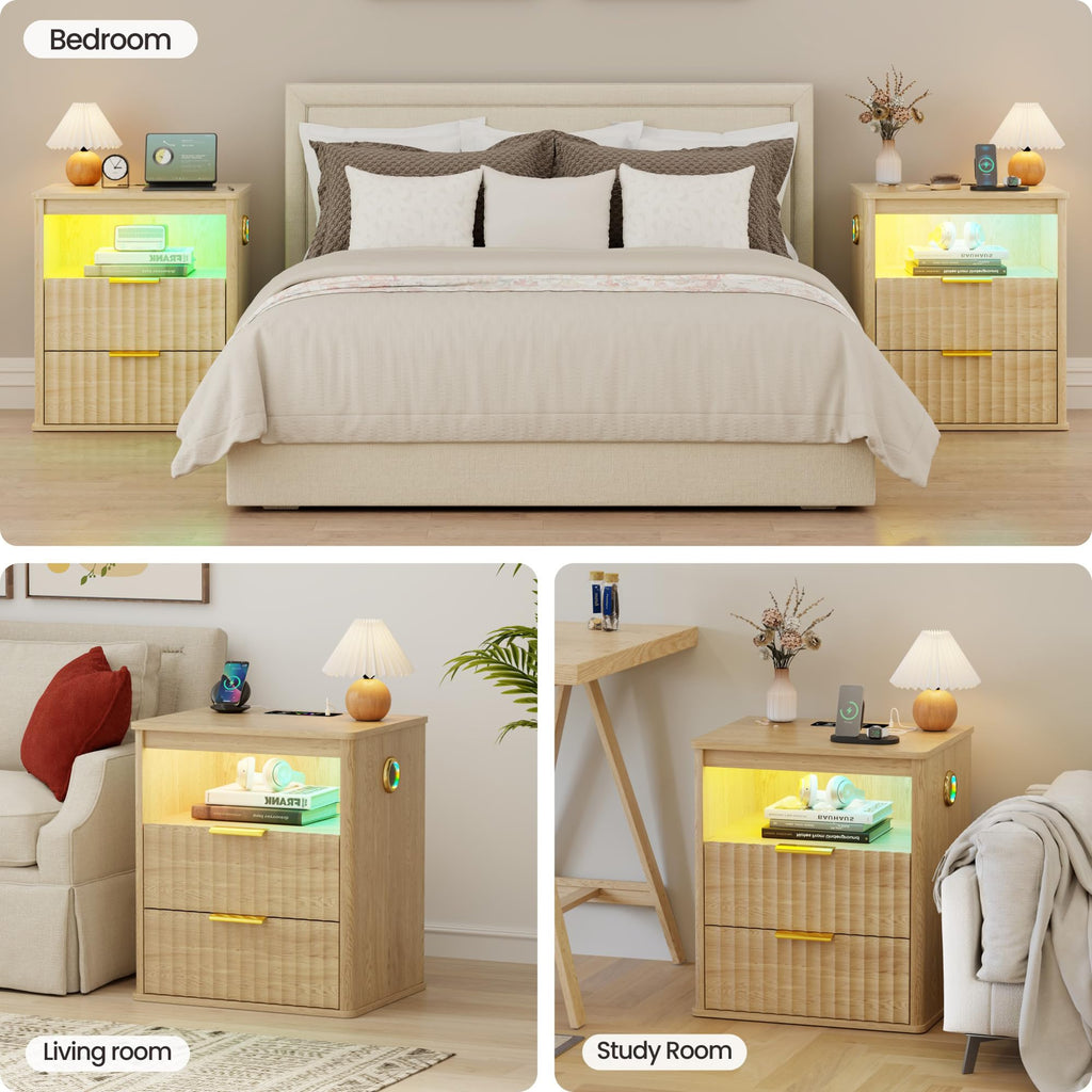 LED Nightstand with Charging Station and 2 Drawers M17262