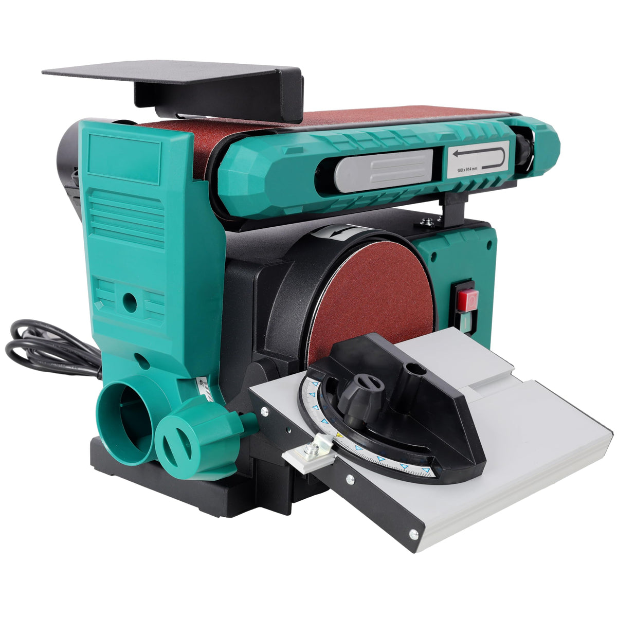 Benchtop Belt and Disc Sander 4x36 Inch Belt 6 Inch Disc Adjustable 0-90 Degree Tilt Green Y656721