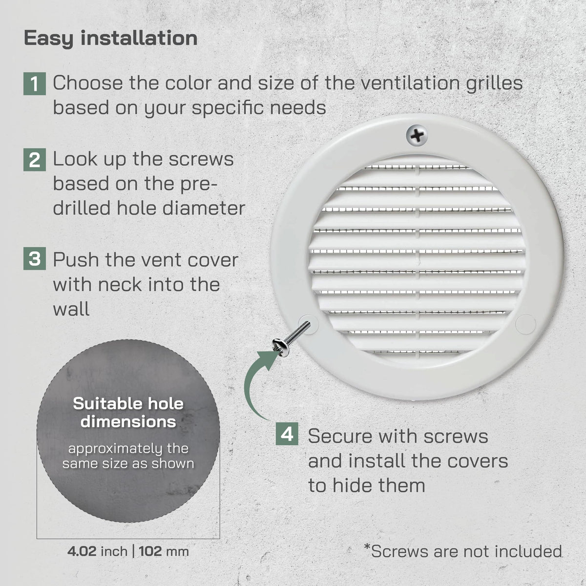 4" White Plastic Round Vent Cover with Mesh Y283