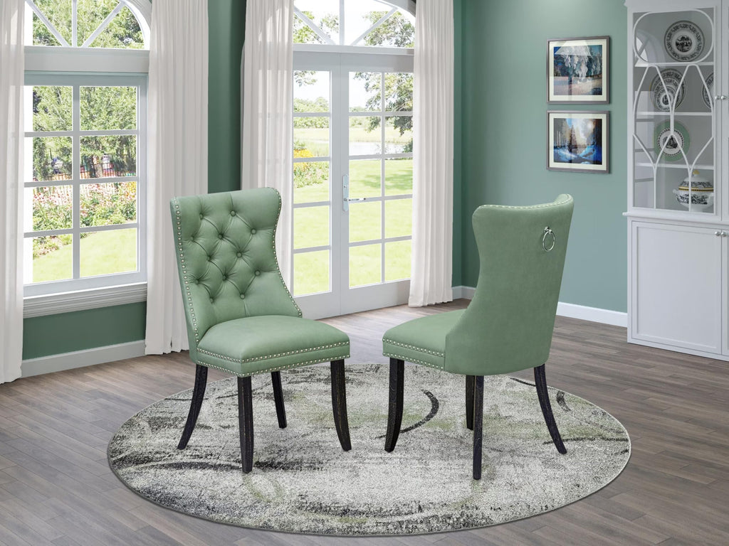 Button Tufted Nailhead Willow Green Polyester Upholstered Dining Chairs, Set of 2 R170843