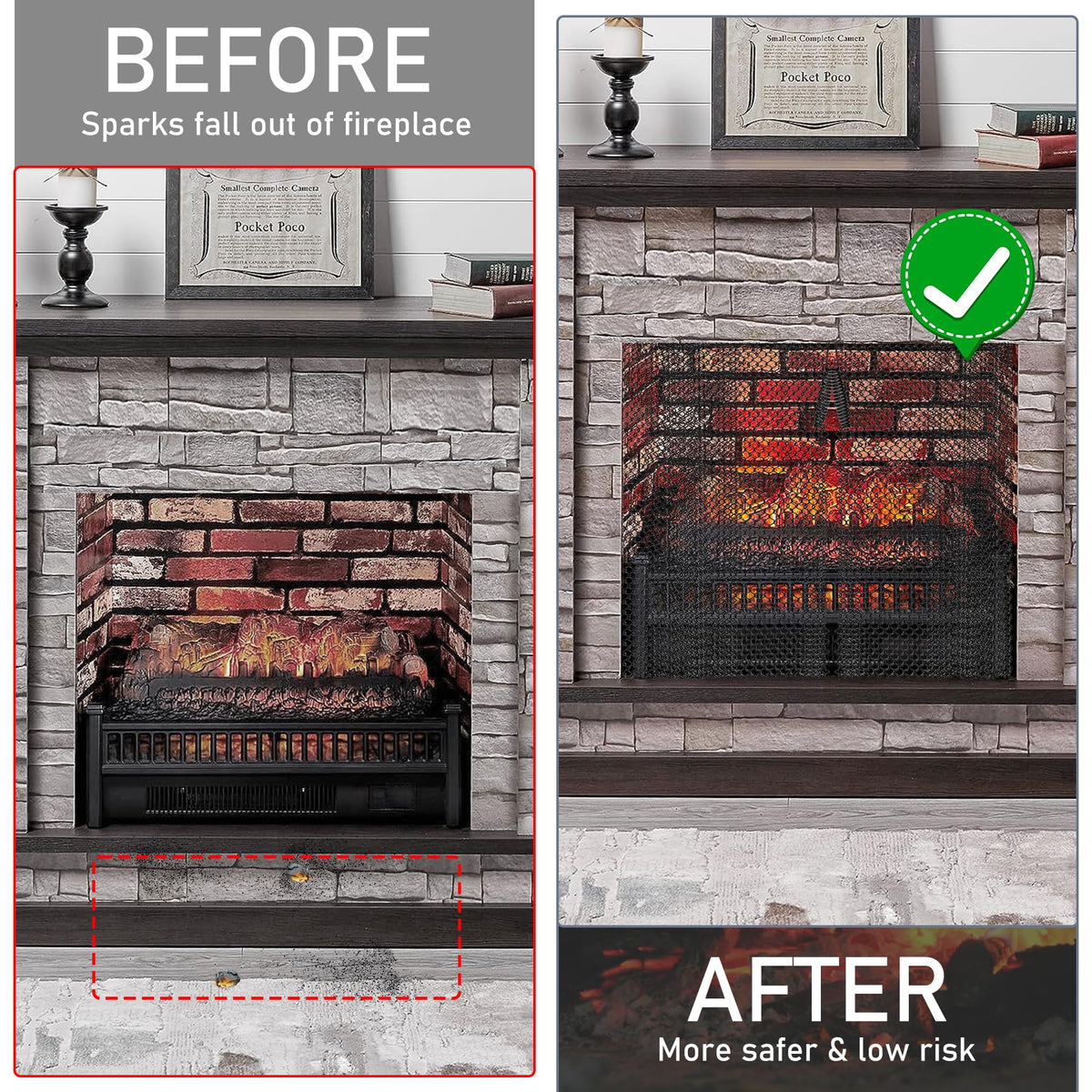 Black Fireplace Mesh Screen Curtain, Two 20" x 24" Panels T5009
